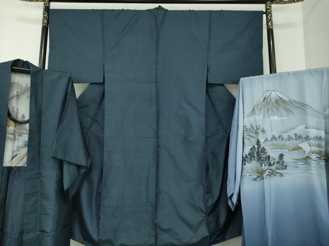 平和屋着物●男性　本場大島紬　アンサンブル・長襦袢(袷)セット　長羽織　100亀甲　総詰め　正絹　逸品　DABA1882ps