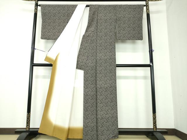 平和屋着物○江戸小紋 草花文 黒地 正絹 逸品 DABA1883ps