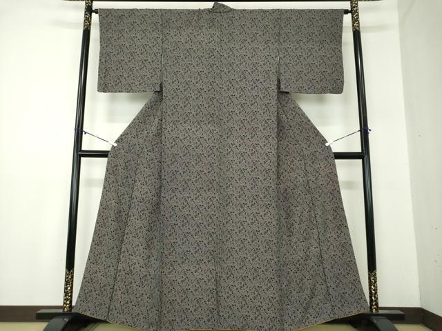 平和屋着物○江戸小紋 草花文 黒地 正絹 逸品 DABA1883ps