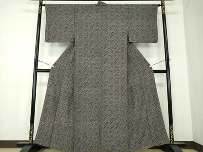 平和屋着物●江戸小紋　草花文　黒地　正絹　逸品　DABA1883ps