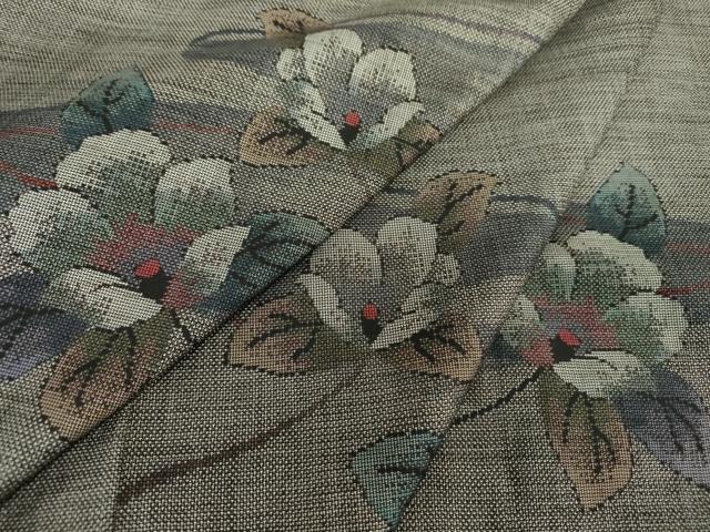 平和屋着物●本場大島紬　9マルキ　草花文　正絹　逸品　DABA1885ps