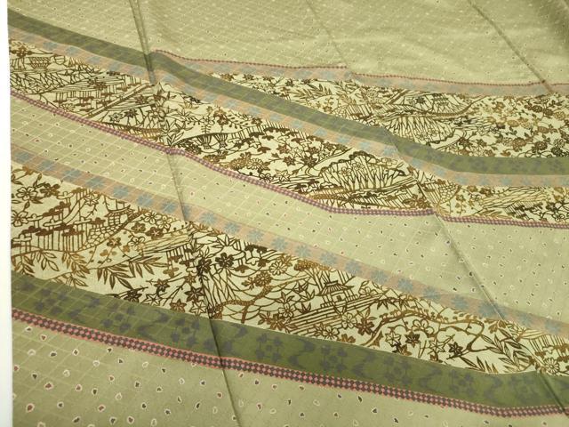 平和屋着物●訪問着　型染　風景花文　正絹　逸品　DABA1895ps