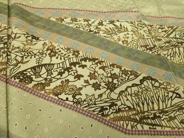 平和屋着物○訪問着 型染 風景花文 正絹 逸品 DABA1895ps