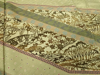 平和屋着物●訪問着　型染　風景花文　正絹　逸品　DABA1895ps
