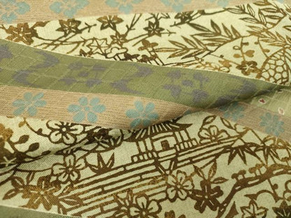 平和屋着物●訪問着　型染　風景花文　正絹　逸品　DABA1895ps