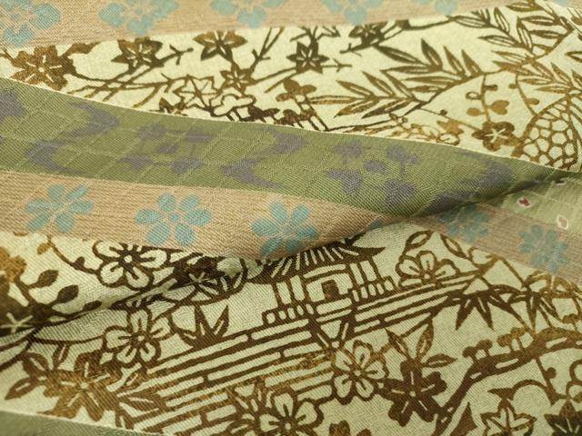 平和屋着物●訪問着　型染　風景花文　正絹　逸品　DABA1895ps
