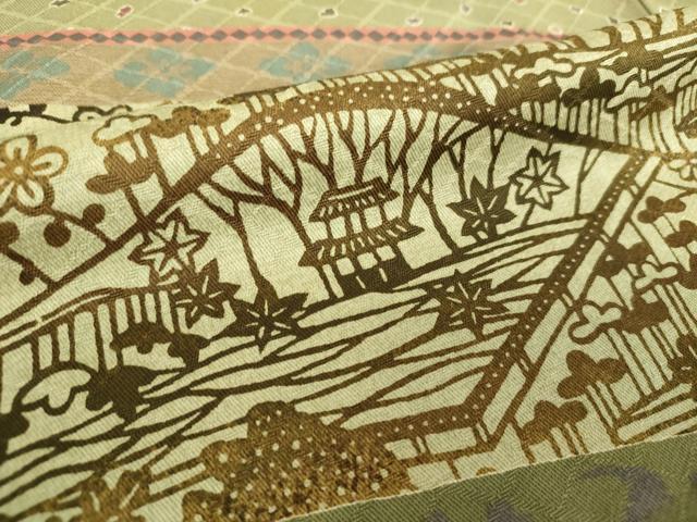 平和屋着物●訪問着　型染　風景花文　正絹　逸品　DABA1895ps 平和屋着物□訪問着 扇面草花文 暈し染め 金彩 正絹 逸品 AABD5595sx