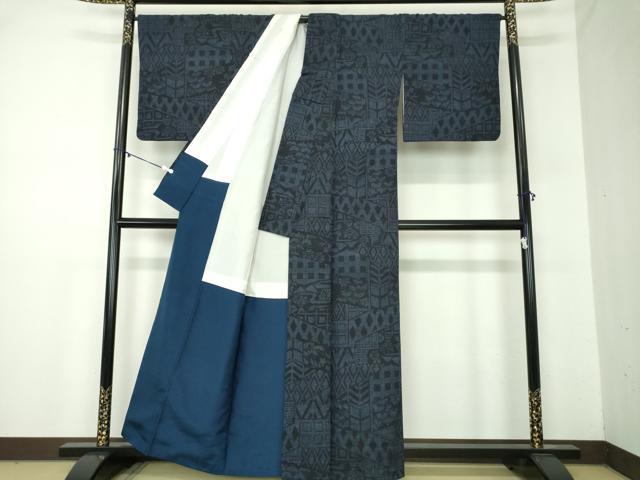 平和屋着物●本場結城紬　重要無形文化財　100亀甲　花菱文　正絹　逸品　DABA1900ps