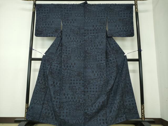 平和屋着物●本場結城紬　重要無形文化財　100亀甲　花菱文　正絹　逸品　DABA1900ps