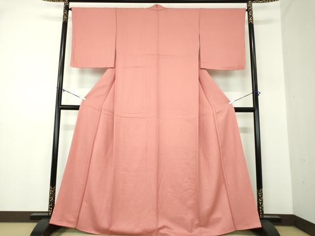 平和屋着物●上質な色無地　七宝地紋　甚三紅色　正絹　逸品　未使用　DABA1910ps 平和屋着物○上質な色無地 七宝地紋 甚三紅色 正絹 逸品 未