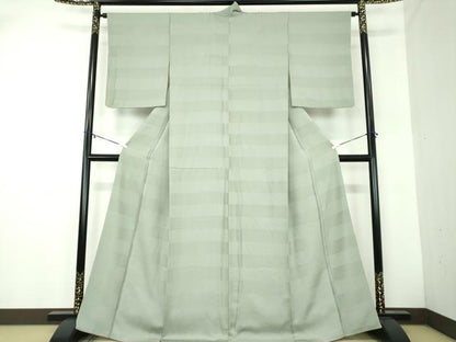 平和屋着物●上質な色無地　横段鹿の子地紋　薄青色　正絹　逸品　DABA1916ps