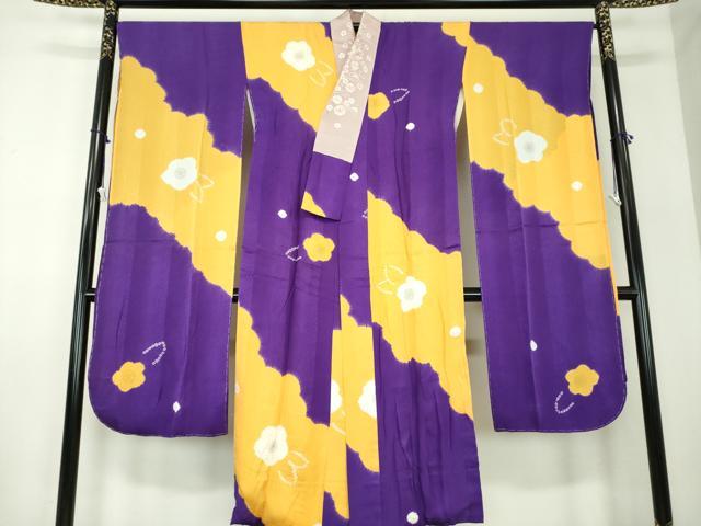 平和屋着物●振袖用長襦袢　袷　半衿刺繍　絞り　舞梅　正絹　逸品　DABA1921ps 平和屋着物○振袖用長襦袢 袷 半衿刺繍 絞り 舞梅 正絹 逸品