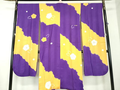 平和屋着物●振袖用長襦袢　袷　半衿刺繍　絞り　舞梅　正絹　逸品　DABA1921ps