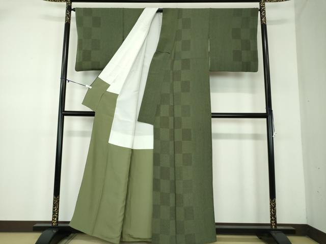 平和屋着物●上質な小紋　市松文様　鬼しぼ縮緬　正絹　逸品　DABA1923ps