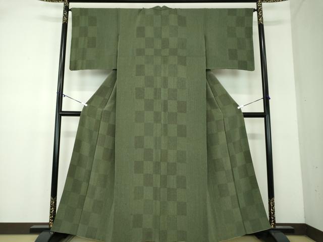 平和屋着物●上質な小紋　市松文様　鬼しぼ縮緬　正絹　逸品　DABA1923ps
