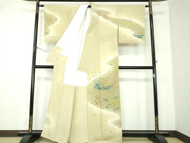 平和屋着物●訪問着　風景花文　暈し染め　鬼しぼ縮緬　阪急百貨店扱い　正絹　逸品　DABA1924ps