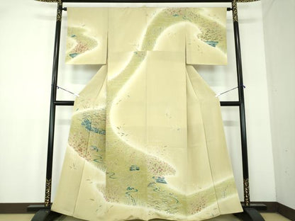 平和屋着物●訪問着　風景花文　暈し染め　鬼しぼ縮緬　阪急百貨店扱い　正絹　逸品　DABA1924ps