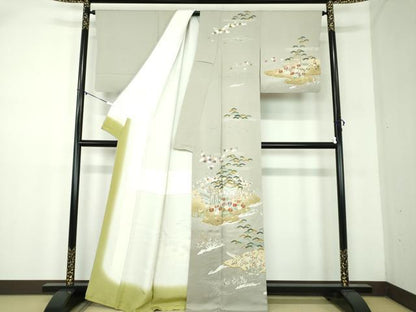平和屋着物●訪問着　刺繍　水辺風景花文　暈し染め　金彩　正絹　逸品　DABA1926ps