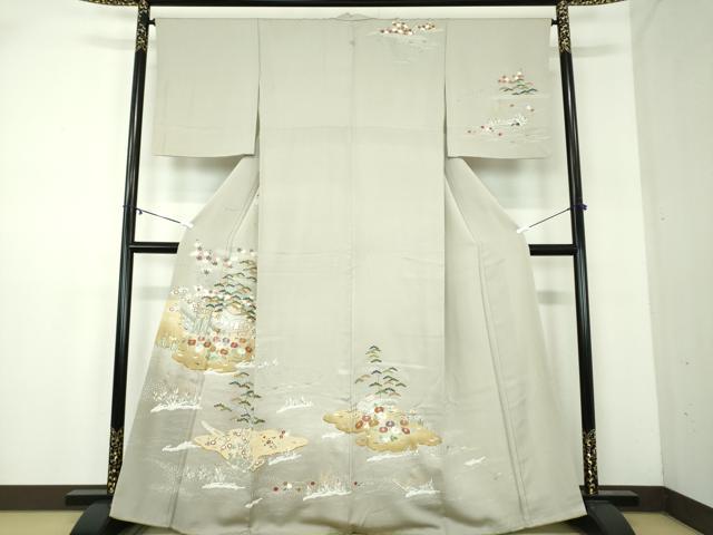 平和屋着物●訪問着　刺繍　水辺風景花文　暈し染め　金彩　正絹　逸品　DABA1926ps