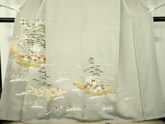 平和屋着物●訪問着　刺繍　水辺風景花文　暈し染め　金彩　正絹　逸品　DABA1926ps