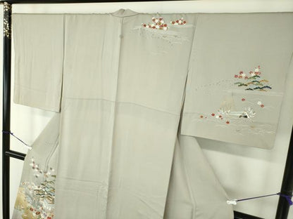 平和屋着物●訪問着　刺繍　水辺風景花文　暈し染め　金彩　正絹　逸品　DABA1926ps
