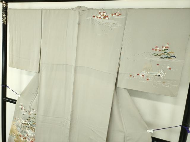 平和屋着物●訪問着　刺繍　水辺風景花文　暈し染め　金彩　正絹　逸品　DABA1926ps
