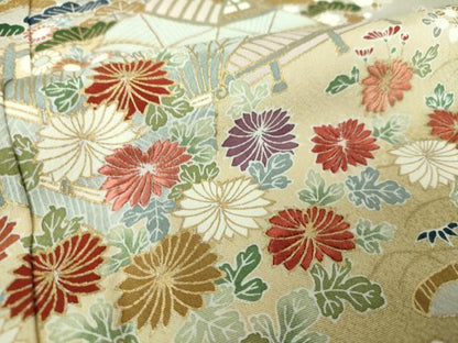 平和屋着物●訪問着　刺繍　水辺風景花文　暈し染め　金彩　正絹　逸品　DABA1926ps