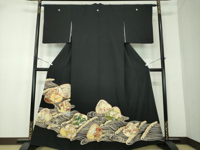 平和屋着物●豪華黒留袖　立波貝合わせ花文　金彩　阪急百貨店扱い　正絹　逸品　DABA1927ps