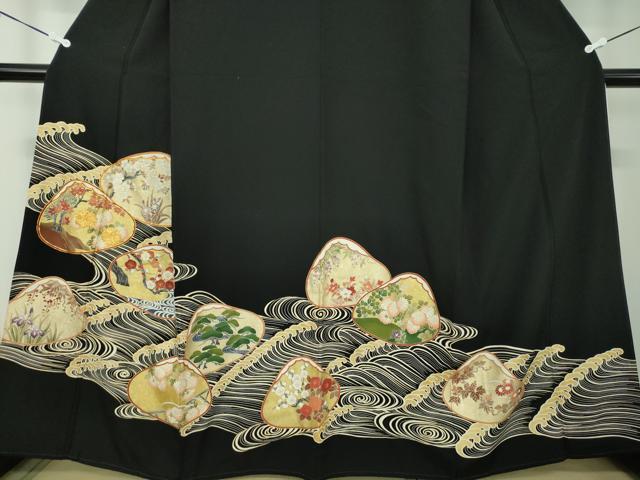 平和屋着物●豪華黒留袖　立波貝合わせ花文　金彩　阪急百貨店扱い　正絹　逸品　DABA1927ps