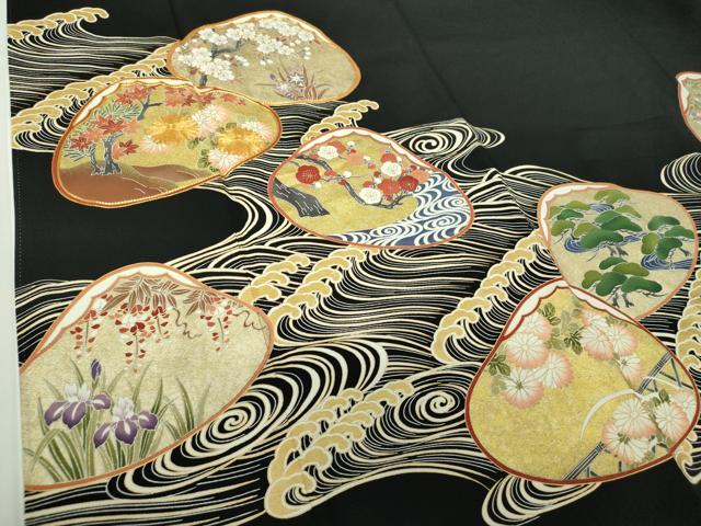平和屋着物●豪華黒留袖　立波貝合わせ花文　金彩　阪急百貨店扱い　正絹　逸品　DABA1927ps