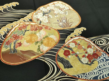 平和屋着物●豪華黒留袖　立波貝合わせ花文　金彩　阪急百貨店扱い　正絹　逸品　DABA1927ps