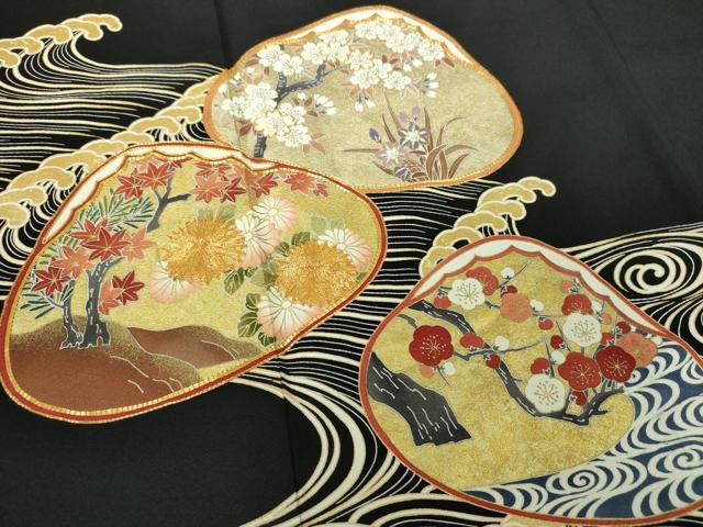 平和屋着物●豪華黒留袖　立波貝合わせ花文　金彩　阪急百貨店扱い　正絹　逸品　DABA1927ps
