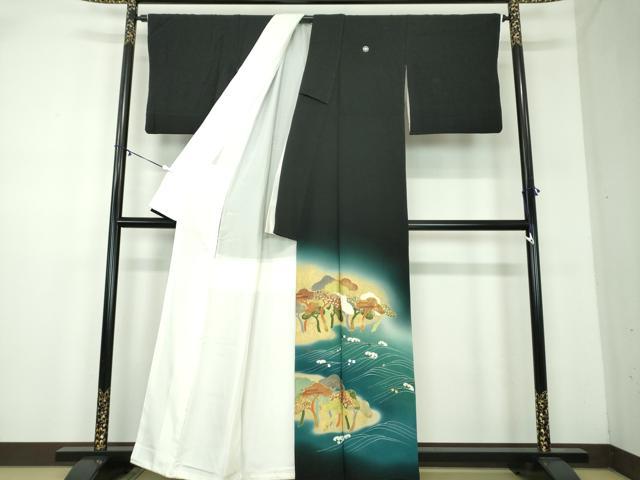 平和屋着物●京友禅の第一人者　松井青々　黒留袖　駒刺繍　浜松文　暈し染め　金彩　正絹　逸品　DABA1928ps 平和屋着物○京友禅の第一人者 松井青々 色留袖 エ霞草花文 金銀彩