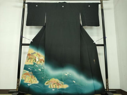 平和屋着物●京友禅の第一人者　松井青々　黒留袖　駒刺繍　浜松文　暈し染め　金彩　正絹　逸品　DABA1928ps