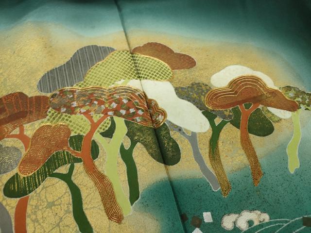 平和屋着物●京友禅の第一人者　松井青々　黒留袖　駒刺繍　浜松文　暈し染め　金彩　正絹　逸品　DABA1928ps 平和屋着物○京友禅の第一人者 松井青々 黒留袖 駒