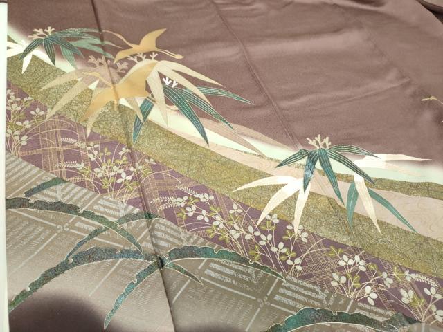 平和屋着物●豪華色留袖　作家物　飛鶴雪芝笹文　暈し染め　金銀彩　正絹　逸品　DABA1929ps 平和屋着物○豪華色留袖 作家物 飛鶴雪芝笹文 暈