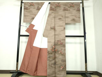 平和屋着物●訪問着　紬地　手描き　花鳥文　さが美扱い　正絹　逸品　未使用　DABA1931ps