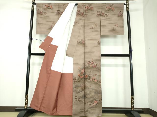 平和屋着物●訪問着　紬地　手描き　花鳥文　さが美扱い　正絹　逸品　未使用　DABA1931ps