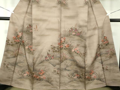 平和屋着物●訪問着　紬地　手描き　花鳥文　さが美扱い　正絹　逸品　未使用　DABA1931ps