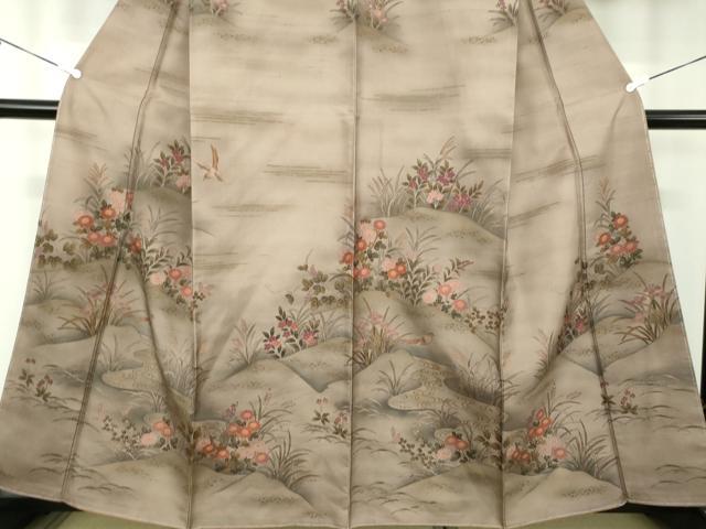 平和屋着物●訪問着　紬地　手描き　花鳥文　さが美扱い　正絹　逸品　未使用　DABA1931ps