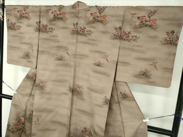 平和屋着物●訪問着　紬地　手描き　花鳥文　さが美扱い　正絹　逸品　未使用　DABA1931ps