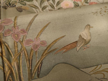 平和屋着物●訪問着　紬地　手描き　花鳥文　さが美扱い　正絹　逸品　未使用　DABA1931ps