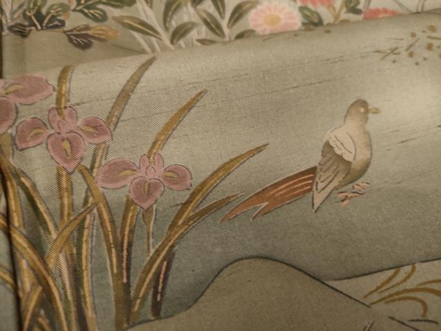 平和屋着物●訪問着　紬地　手描き　花鳥文　さが美扱い　正絹　逸品　未使用　DABA1931ps