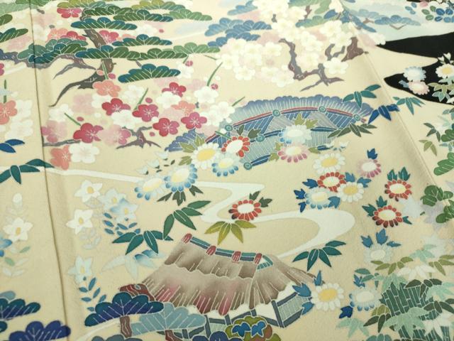 平和屋着物●豪華黒留袖　友禅　作家物　風景花文　正絹　逸品　DABA1934ps