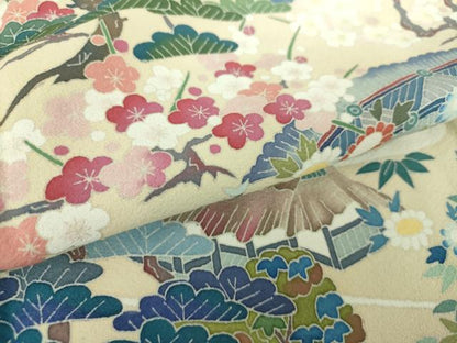 平和屋着物●豪華黒留袖　友禅　作家物　風景花文　正絹　逸品　DABA1934ps