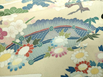 平和屋着物●豪華黒留袖　友禅　作家物　風景花文　正絹　逸品　DABA1934ps
