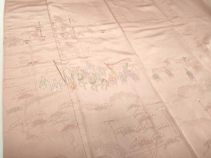 平和屋着物●中国三大刺繍　スワトウ刺繍　汕頭刺繍　総刺繍　訪問着　雲取り人物風景花文　暈し染め　ロング丈　正絹　逸品　DABA1937ps
