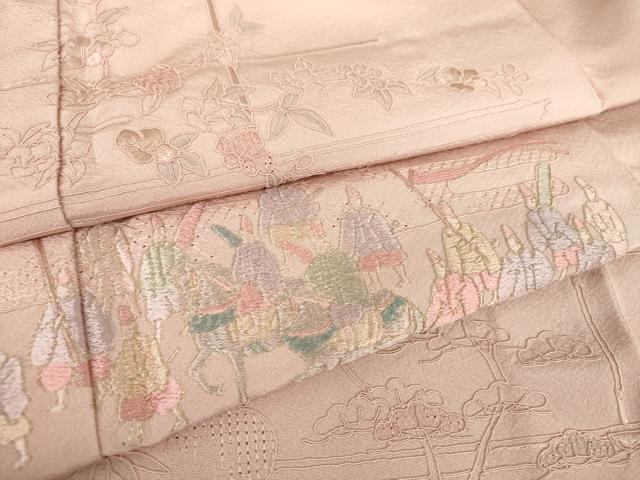 平和屋着物●中国三大刺繍　スワトウ刺繍　汕頭刺繍　総刺繍　訪問着　雲取り人物風景花文　暈し染め　ロング丈　正絹　逸品　DABA1937ps