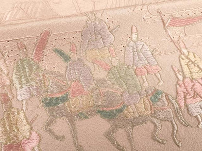 平和屋着物●中国三大刺繍　スワトウ刺繍　汕頭刺繍　総刺繍　訪問着　雲取り人物風景花文　暈し染め　ロング丈　正絹　逸品　DABA1937ps