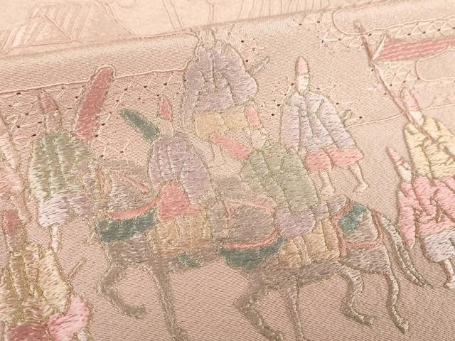 平和屋着物●中国三大刺繍　スワトウ刺繍　汕頭刺繍　総刺繍　訪問着　雲取り人物風景花文　暈し染め　ロング丈　正絹　逸品　DABA1937ps